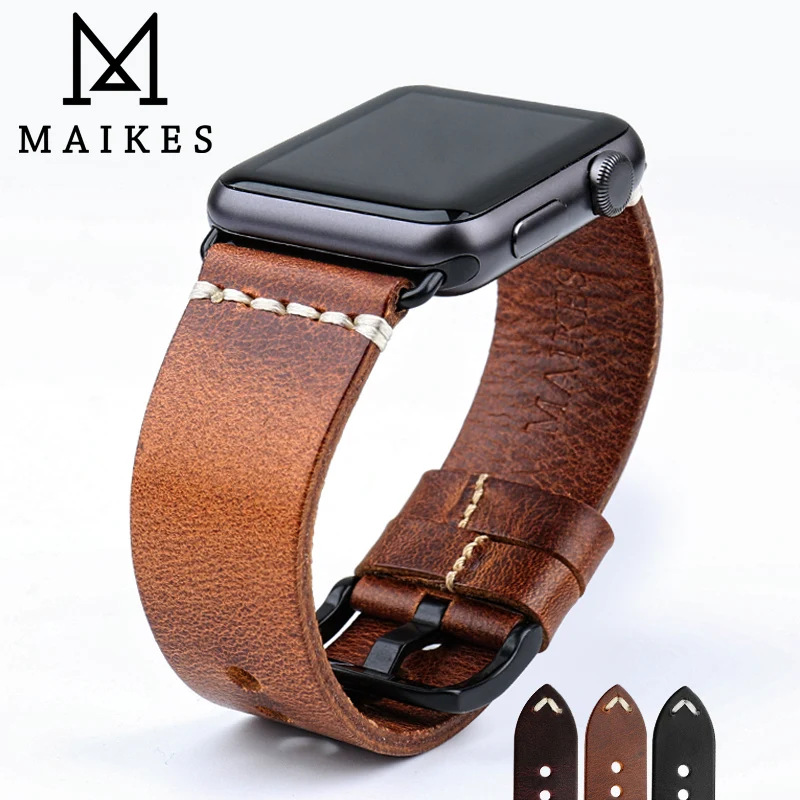 Vintage Oil Wax Leather Strap For Apple Watch Band 45mm 41mm 42mm 38mm 44mm 40mm Series 7 6 SE 5 4 3 iWatch Bracelet Watchband