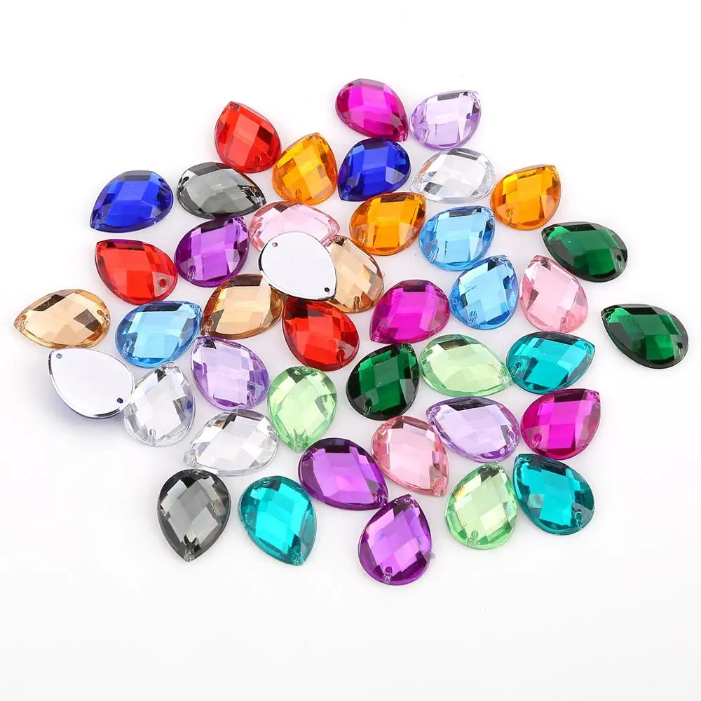 TPSMOC 8*13mm/10*14mm/13*18mm/18*25mm Sew On Mix Color Water Drop Acrylic Rhinestone Flatback Crystal Beads For DIY Dress