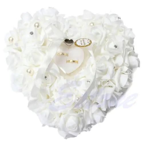 1Pcs Heart-shape Rose Flowers Valentine\'s Day Gift Ring Box Romantic Wedding Jewelry Case Ring Bearer Pillow Cushion Holder