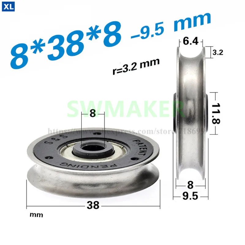 

10pcs 8*38*8mm Metal U-groove wheel rolling pulley, non-standard 608 bearing roller, ABS plastic, wire rope guide wheel