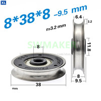 10pcs 8*38*8mm Metal U-groove wheel rolling pulley, non-standard 608 bearing roller, ABS plastic, wire rope guide wheel