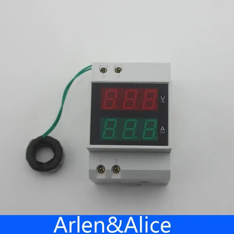 Din rail LED display Voltage and current meter with extra CT Current Transformers voltmeter ammeter range AC 200-450V 0.1-99.9A