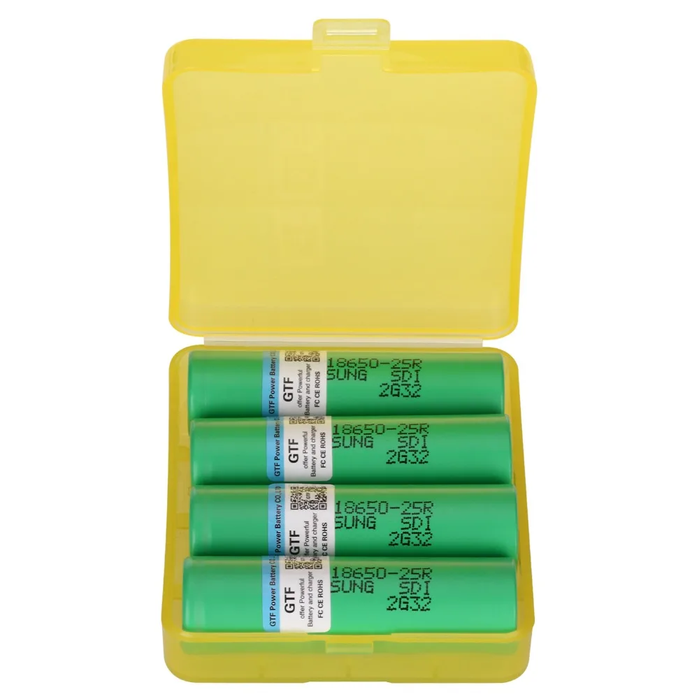 GTF 18650 25R Battery 3.6V 2500mah INR18650 25R Rechargeable Lithium Battery for LED Torch Flashlights with 18650 Storage Box