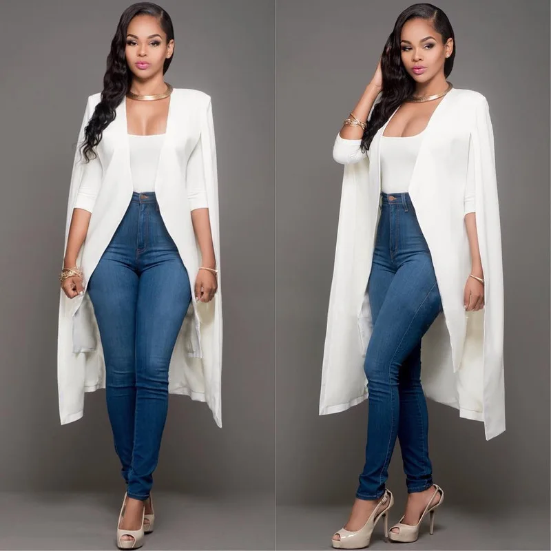 Factory Sale white Women\'s Blazer Long Sleeve Lapel Cape Blazer Coat Casual Split Poncho OL Jacket Cloak Coat Women Blazer Suit