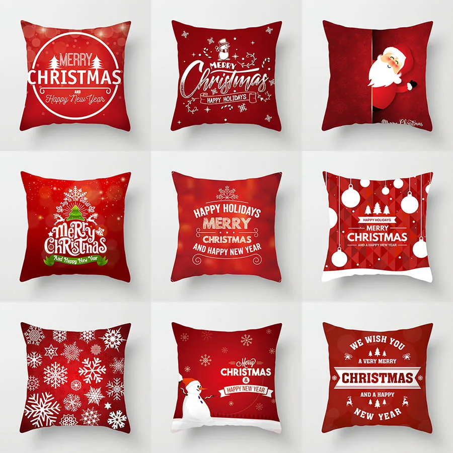 Merry Christmas Decorative Pillowcases Polyester Christmas Throw Pillow Case Cover Santa Claus Elk Pillowcase kussensloop