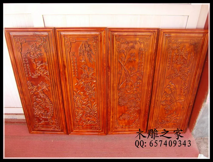 

Dongyang woodcarving seasons four screen screen hanging wall mural room partition Zhangmu 40*100CM