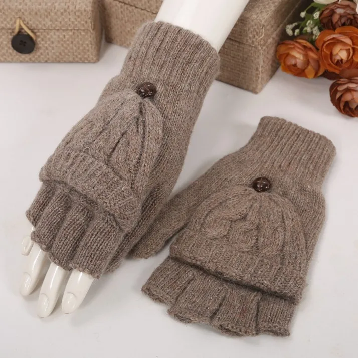 Gloves Clamshell Winter Fingerless Flip Writing Men Women Cotton Thread Write  Student