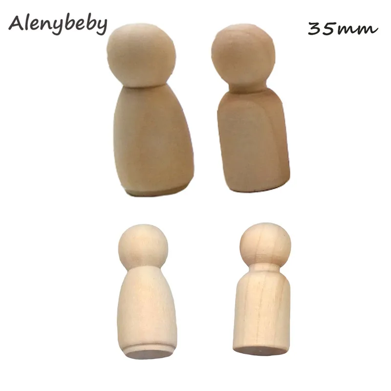 35mm Men or Women Wooden Peg Dolls Unpainted Figures Wedding Cake Family Hard Wood Dolls Kid's Printed DIY Toys