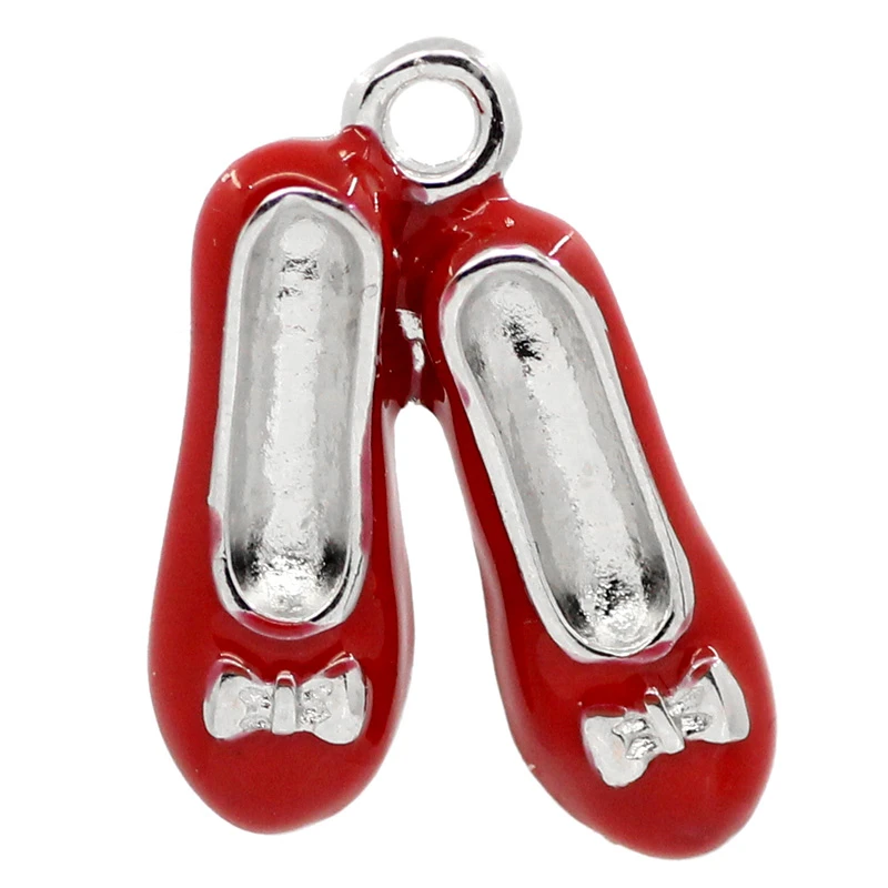 DoreenBeads Charm Pendants Shoes Silver Color Enamel Red 19x14mm,10PCs (B23255), yiwu