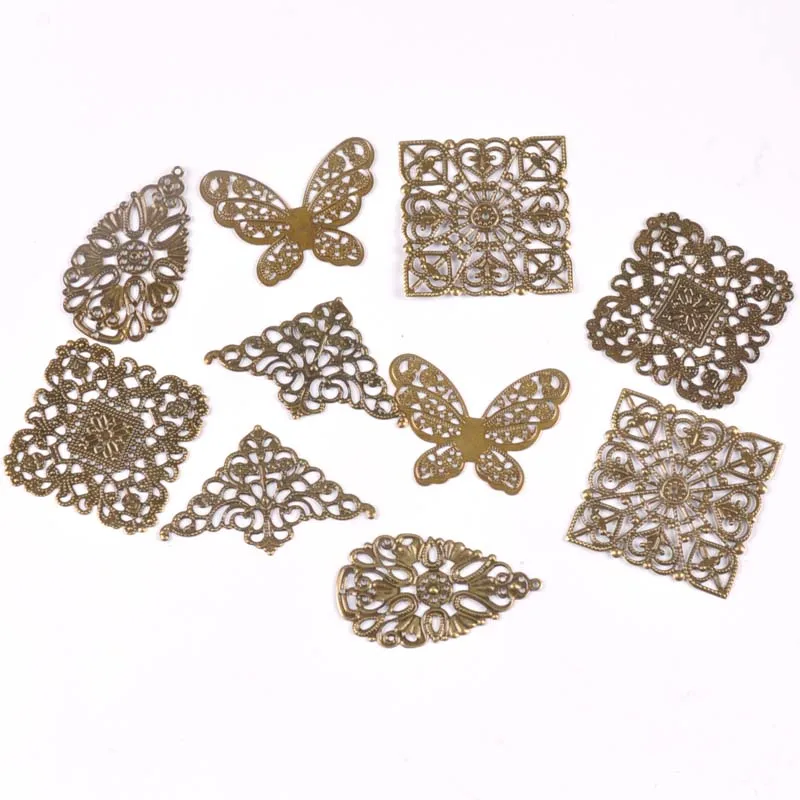 10pcs Filigree Flower Wraps Antique Bronze Metal Crafts Connectors For DIY Embellishments Scrapbooking Craft Accessories ykl0727