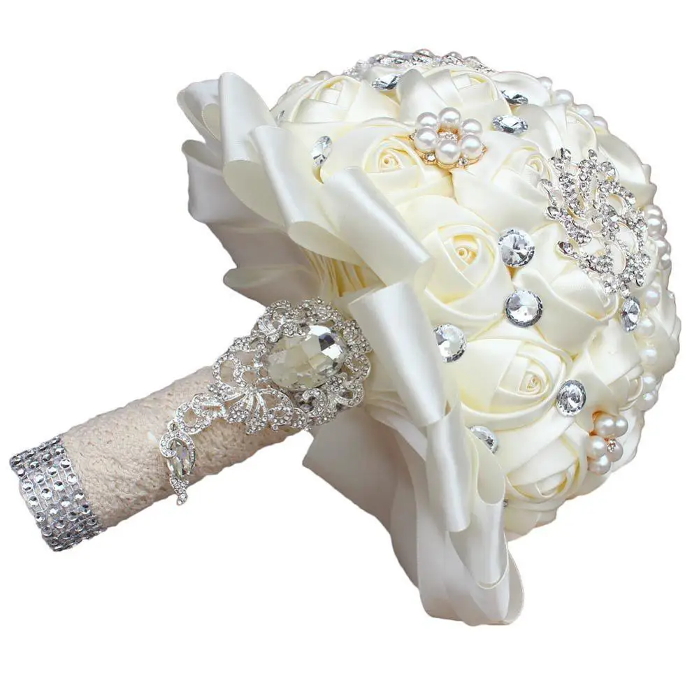 2019 New Fashion White Bride Bouquet Handmade Crystal Pearl Wedding Bouquet Bridal Hand Flowers Buque De Noiva Can Custom Made