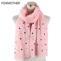 New Design Women's Plain scarfs With bead diamond studs pearls scarves shawl Pear Wrap solid color muslim hijab scarf Women