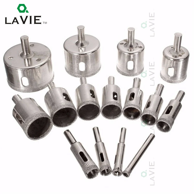 LA VIE 15pcs Glass Hole Saws Set 6mm-50mm Diamond Drill Bit Holesaw Tile Ceramic Marble Hole Saws Power Tool Accessories DB02053