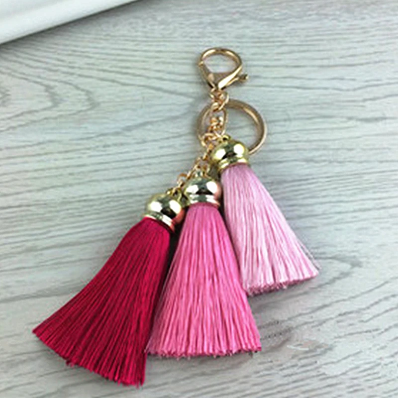 3pcs Set Colored Tassels Key Chains Gold Key Ring Woman Fashion Handbag Charms Men Keyring Car Trinket DIY Keychain Wedding Gift