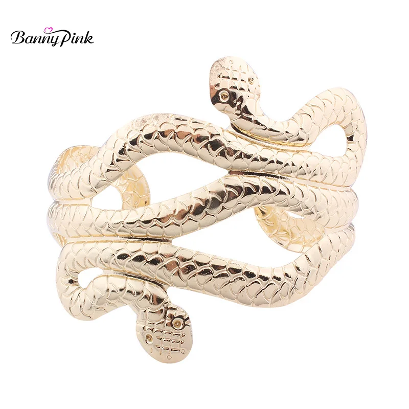 Banny Pink Chunky Alloy Snake Bangle Bracelet For Women Exaggerated Metal Channel Setting Bangle Bracelet Fashion Jewelry Bijoux