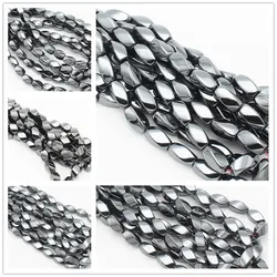 4-16mm Natural Hematite 4sides Twist Loose Beads 16inch/98pcs,Beads For DIY Jewelry Making,He65