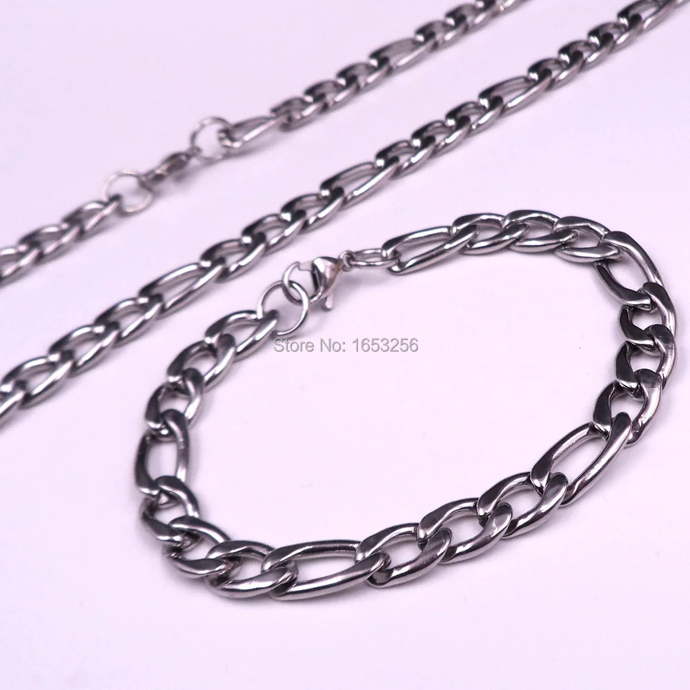 7mm/9mm Fashion figaro NK 1:3 Link  Chain Bracelet & Necklace Set Stainless Steel Men's Jewlery Set