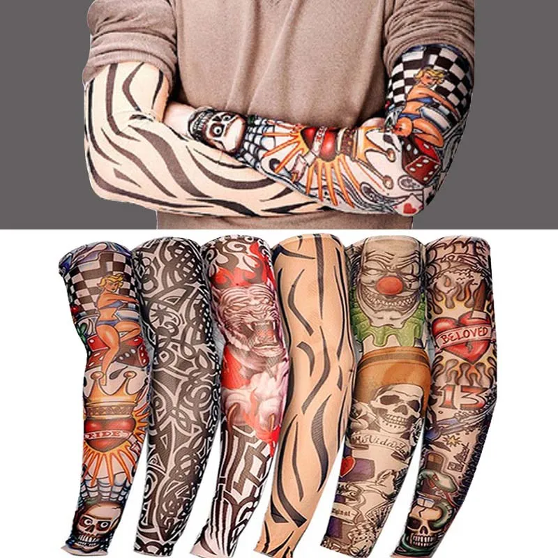 Elastic Tattoo Sleeve 1Pcs Unisex Arm Stockings Arm Sleeves Fake Tattoo Sleeves Temporary Fake Slip On Tattoo Arm Sleeves Kit