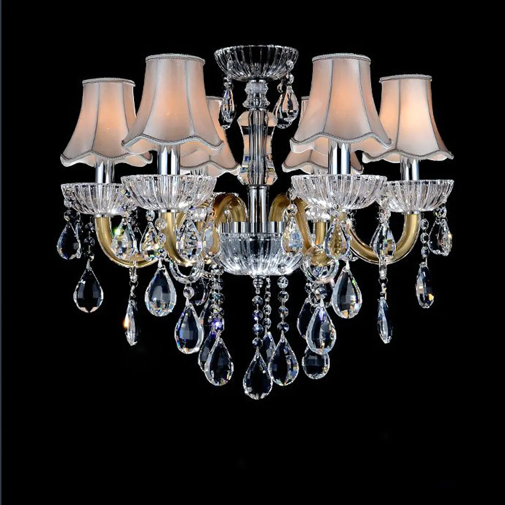 Luxury European Crystal Hotel Lobby Pendant Lights Fabric Living Room Pendant Light Restaurant  Chain Pendant Lamp