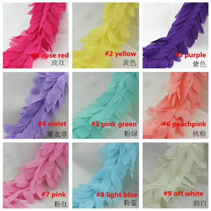 5 yards/lot  Leaves 3D Chiffon Flower Lace Boa Sewing Trims Fringe Lace Ribbon Bow accessories DIY Material