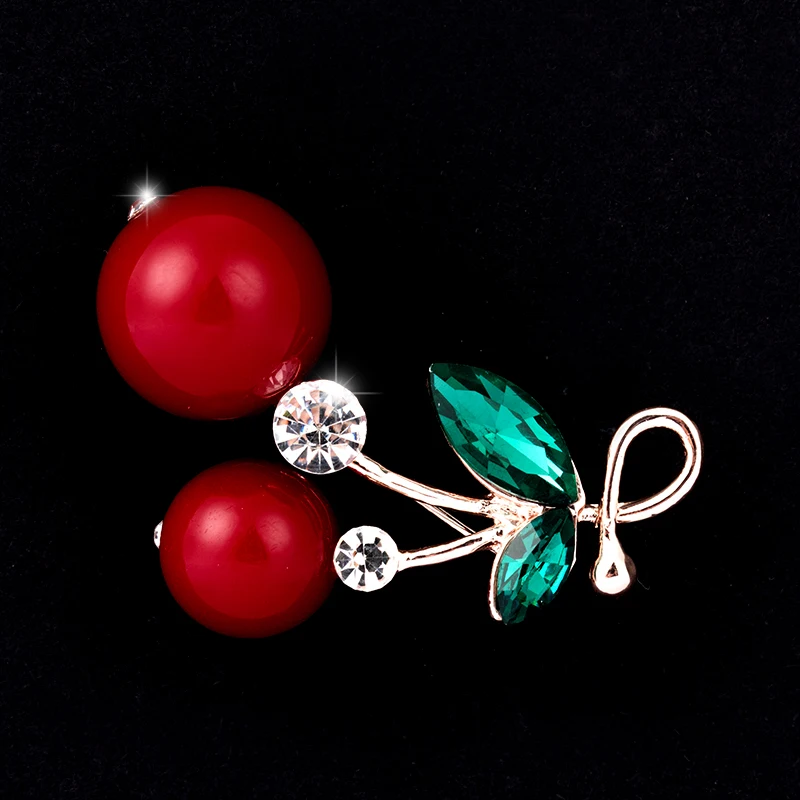 New Trendy Crystal Brooches And Eanmel Pins For Women Cherry Broche Rhinestone Broshes Wedding Jewelry Accessories