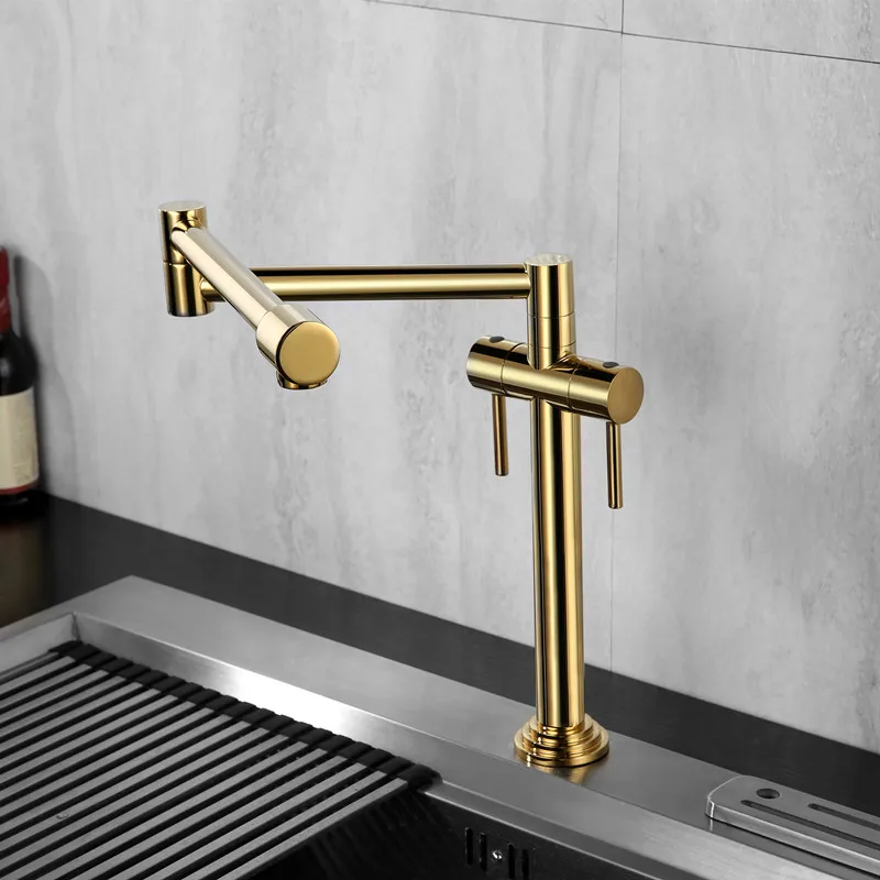 Luxury Golden kitchen faucet 360 degree rotating sink deck mixer double handle kitchen washing faucets