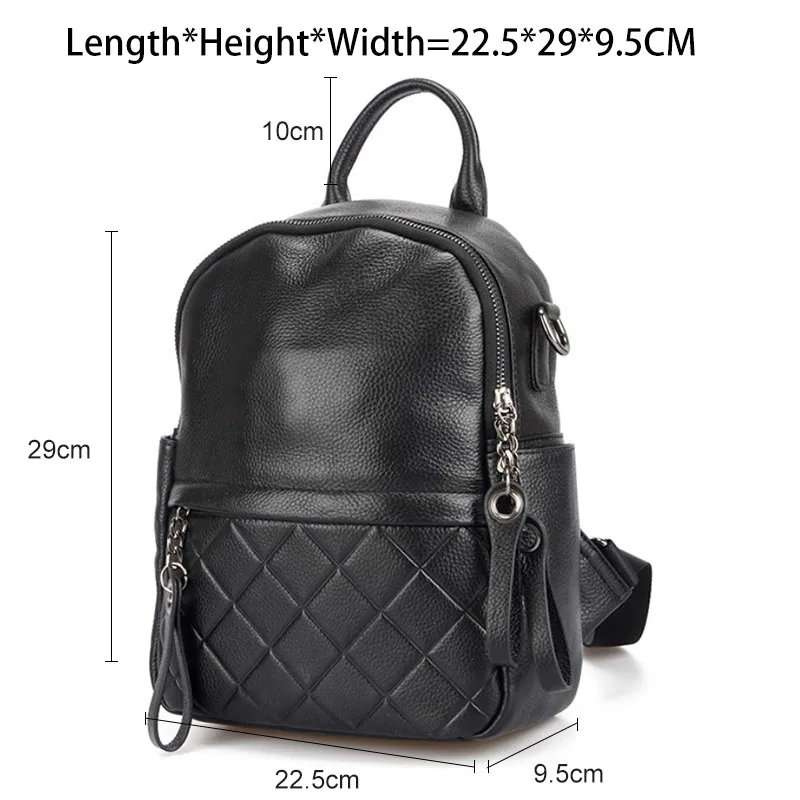 Zency 100% Genuine Leather Fashion Women Backpack Pure Black Knapsack Casual Travel Bags Girls Schoolbag Wide Strap Shoulder Bag