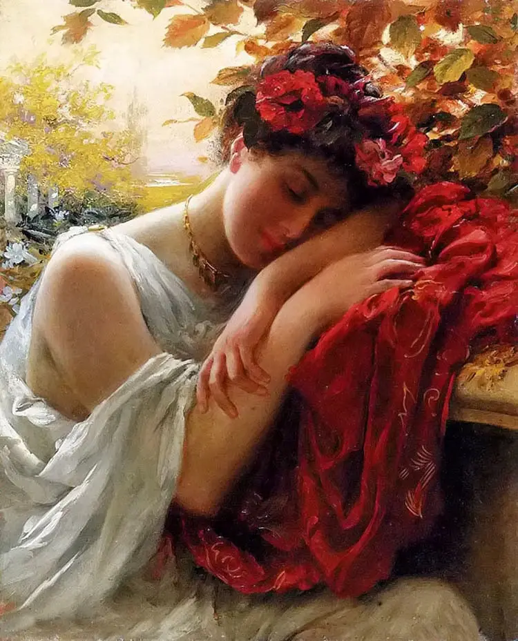 Decorative Oil Painting on Canvas Hand Painted Autumn Nice Girl Sleeping by Thomas Benjamin Kennington Figure Art Home Decor