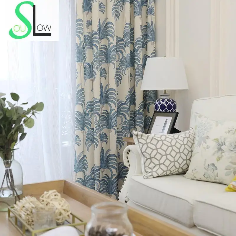 Slow Soul Blue Green Yellow Modern Simple Printed Cotton Curtain Fabric Geometric Curtains For Bedroom Ready Made Living Room