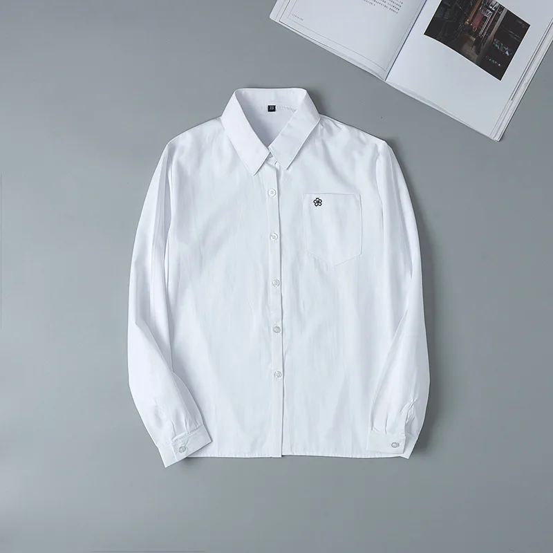 Hot Koreanische Schuluniform Mädchen Langarm Shirt Für Frauen Japanische Schuluniform Baumwolle Weißes Hemd Kirschblüte Muster