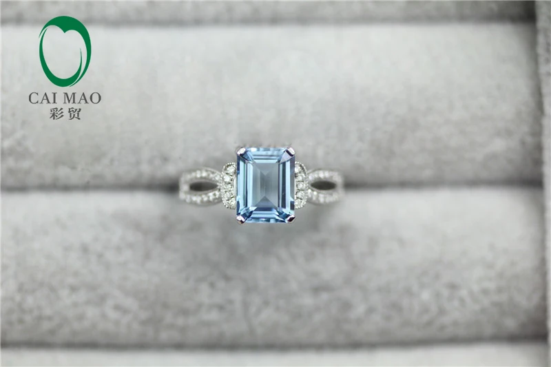 

1.25ct VS Blue Aquamarine & 0.23ct Natural Pave Diamond Real 14k White Gold Engagement Ring