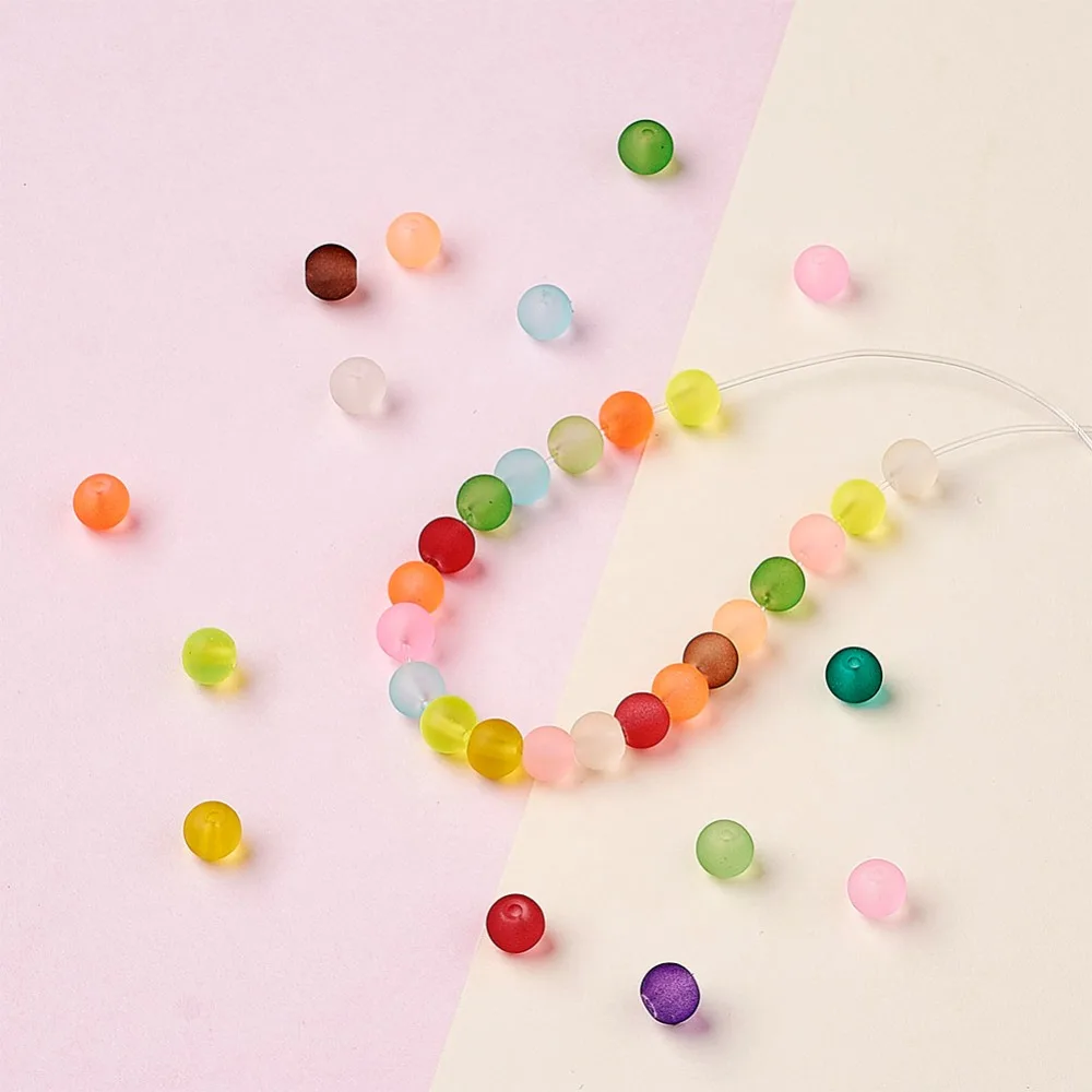 Frosted Transparent Glass Beads 4 6 8 10mm Round Beads For Jewelry Necklaces Bracelets Making Multicolor Hole: 1.3~1.6mm;  31.4\