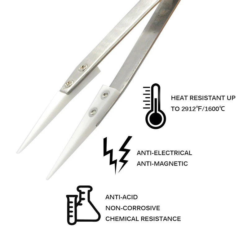 Heat Resistant Replaceable Anti Static Ceramic Tweezer Bit Tip Stainless Steel Ceramic Tweezers Pointed Tip DIY Tools