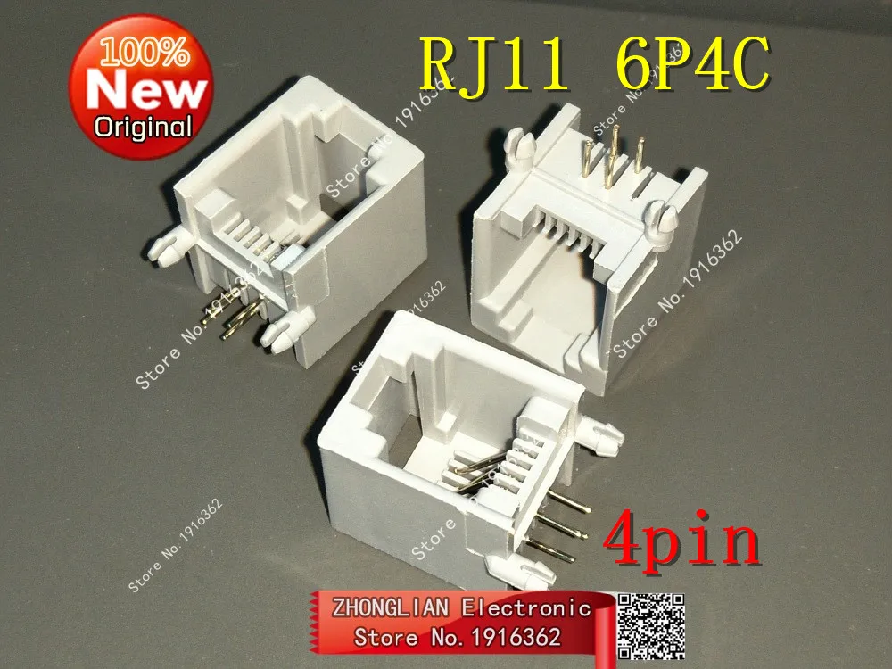 500pcs/Lot RJ11 6P6C 6P4C Female PCB Mount Modular Plug/Jack Network Connector 6P Grey