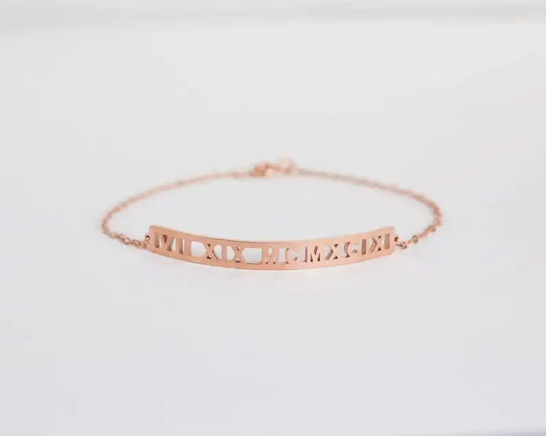 Custom Coordinate Bar Bracelet Personalized Latitude Longitude Jewelry Roman Numeral Bracelet Anniversary Gift Wedding Gift