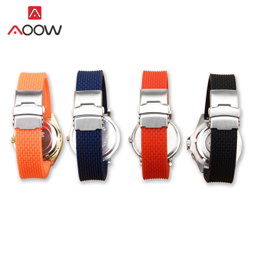 18mm 20mm 22mm 24mm Soft Silicone Quick Release Watchband Rubber Metal Folding Buckle Replace Bracelet Band Strap Accessories