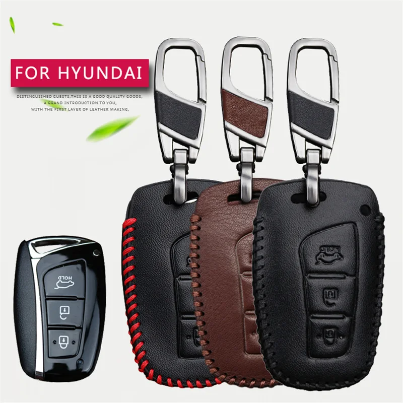 2017 New Leather Car Key chain Key Case Cover For Hyundai Santa Fe Accent IX35 I30 Creat Solaris Tucson Key Ring Car Accessories