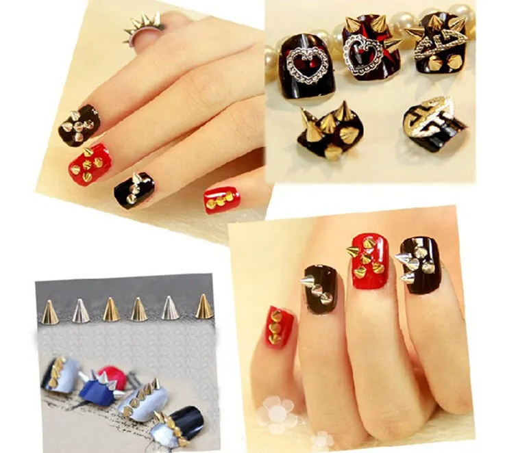 100 adet moda tırnak aksesuarı Metal Punk metalik koni sivri nail Art İpucu dekorasyon perçin DIY Nail art retro damızlık süsler