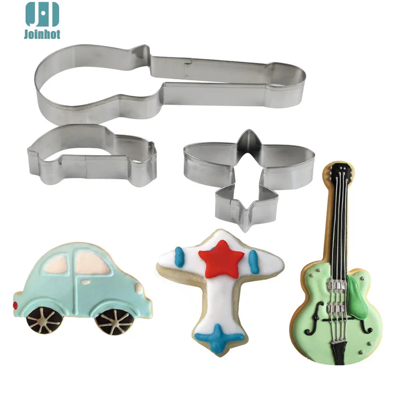 3pcs/set toys car airplane gitar Packaging Stainless Steel Cookies Cutter Mold Cake Rice