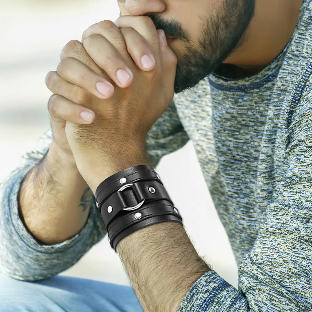 BONISKISS, pulseras para hombre, brazalete Punk para bicicleta, joyería fresca para hombre, brazalete ajustable negro, bisutería de fiesta para hombre