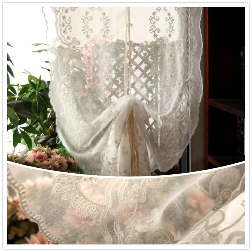 JUYANG.New embroidery gauze.White linen yarn balloon curtain. Classic wool embroidery Roman curtain. Decorative curtains.