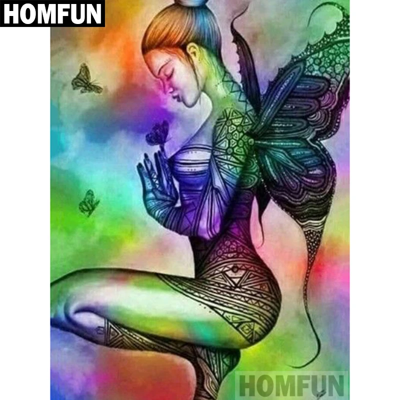 

HOMFUN Diamond painting "butterfly fairy" Full Square/Round Drill Wall Decor Inlaid Resin Embroidery Craft Cross stitch A00135