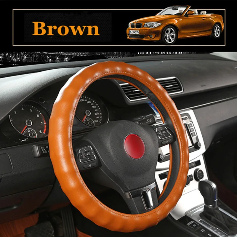 Top Layer Genuine Leather Steering Wheel Cover Black Brown Beige Coffee Grey Auto Steering Wheel Covers Car Styling