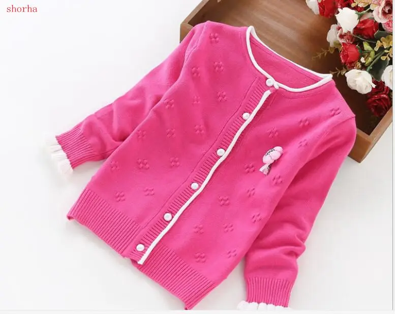 

New Autumn/Winter Baby Girl Sweater Casual Style Girl Cotton Cardigan Long Sleeve O-neck Solid Flower Pattern Children Sweater