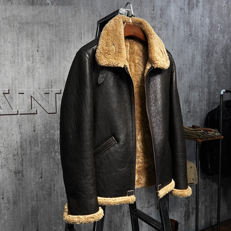 Original Flying Jacket  B3 Jacket Men's Shearling Leather Jacket Men's Fur Coat Aviation Leathercraft Pilots Coat WZS009