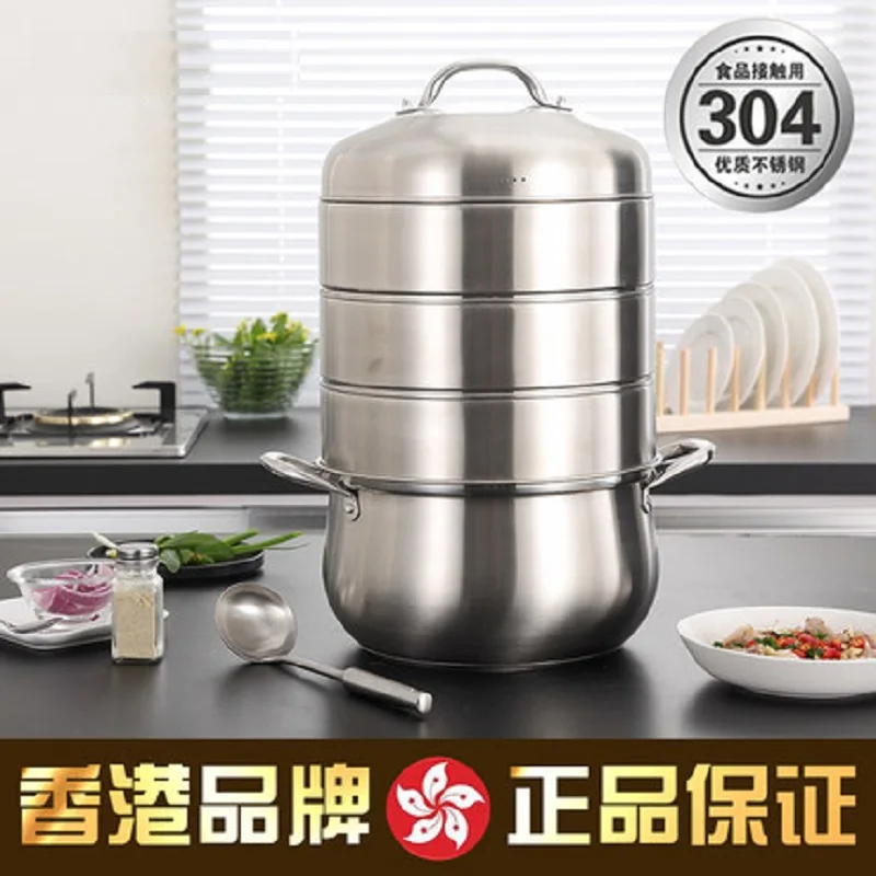 Steamer 304 stainless steel  5-layer pot bottom thick pot with 5-layer induction cooker five soup pot steamer home