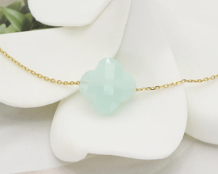 Newest Leaf Clover Yellow Gold Crystal Necklace For Girlfriend Gift 19 Kinds Of Color