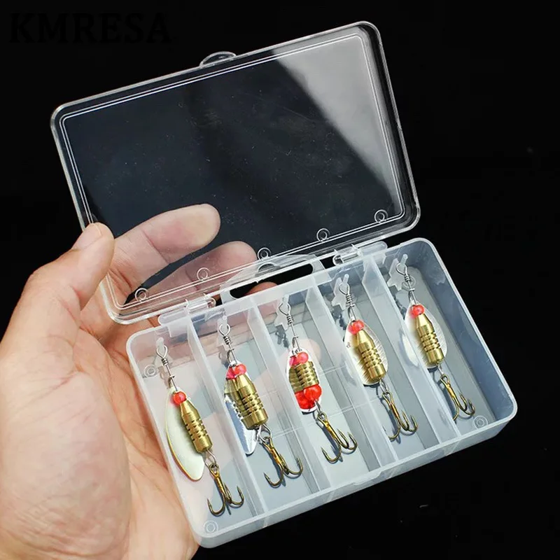 Multifunctional Organized 11.5*7*2.2cm with 5 Slots Compartments Transparent Visible Plastic Fishing Lure Box Fishing Tackle box