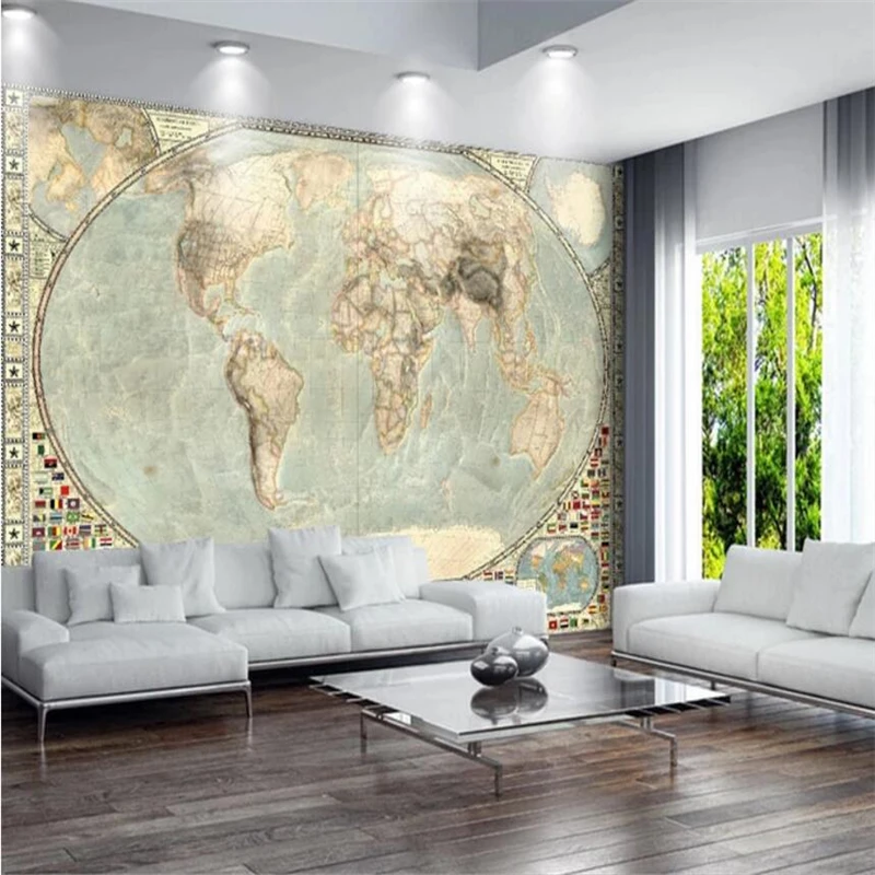 Beibehang-mapa del mundo nostalgia Continental, Fondo de TV, mural grande personalizado de seda verde, papel tapiz de pared