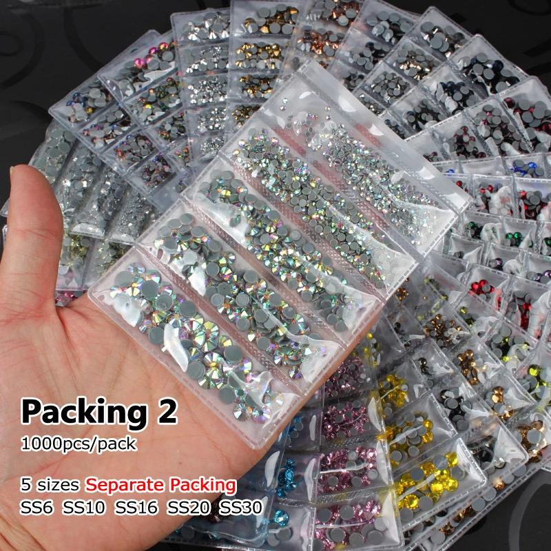 High quality AAA Hotfix Rhinestones SS6-SS30 Flatback Crystal Stones Mix size packing 1000pcs For garment free shipping